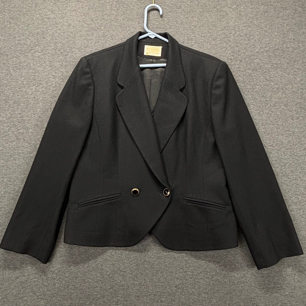 VTG Pendleton Blazer Womens 14 Black 100% Virgin Wool Gold Button Jacket USA